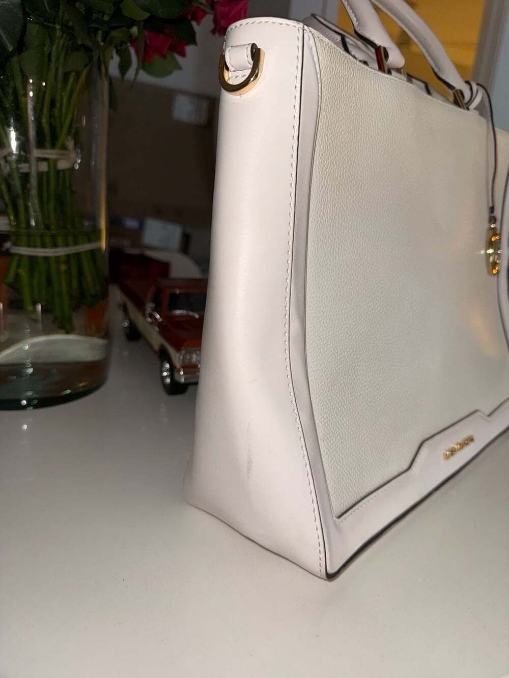 Michael Kors Jessie Large Optic White Pebbled Leather Satchel Tote Bag - Picture 4 of 8